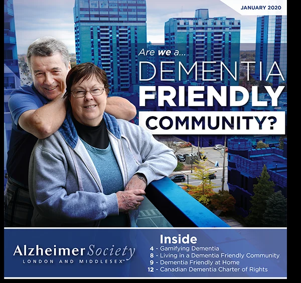 Alzheimer Society newsletter cover asking whether the community is dementia friendly.