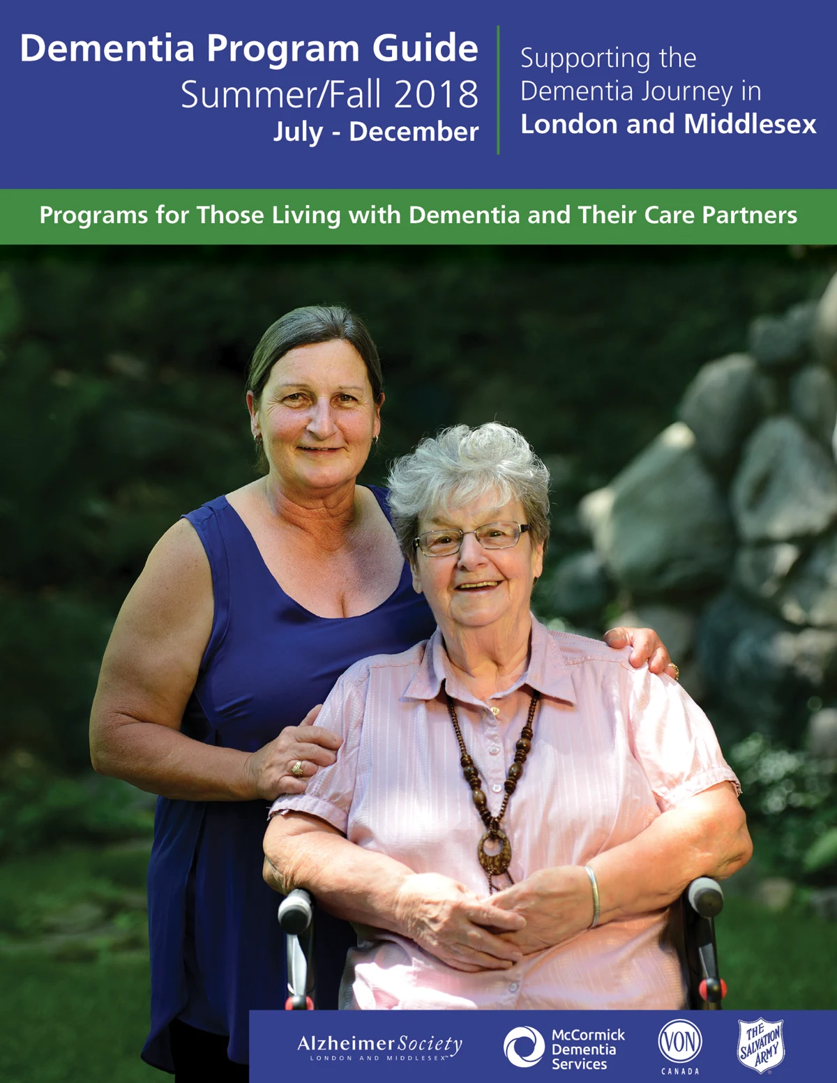 Alzheimer Society Dementia Program Guide, featuring a portrait of two women.